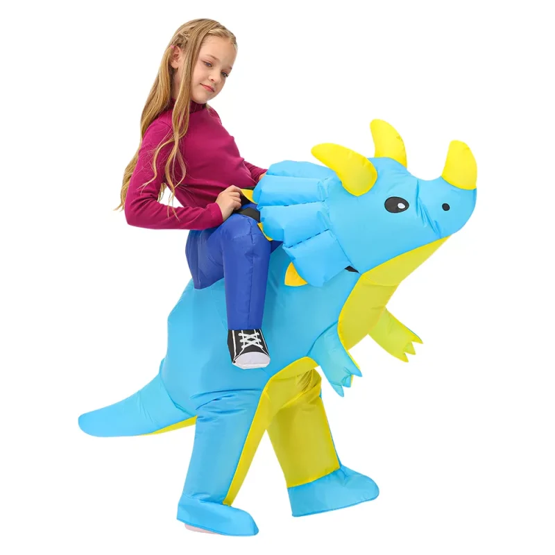 Aufblasbares Dinosaurier-Kostüm Kinder blau und gelb