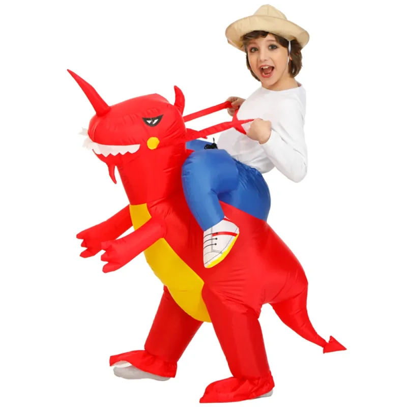Aufblasbares Kostüm Kinder Dinosaurier Rot Horn
