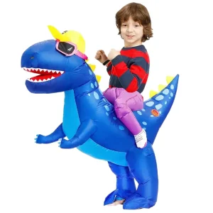 Aufblasbares Kostüm Dinosaurier Kinder blau
